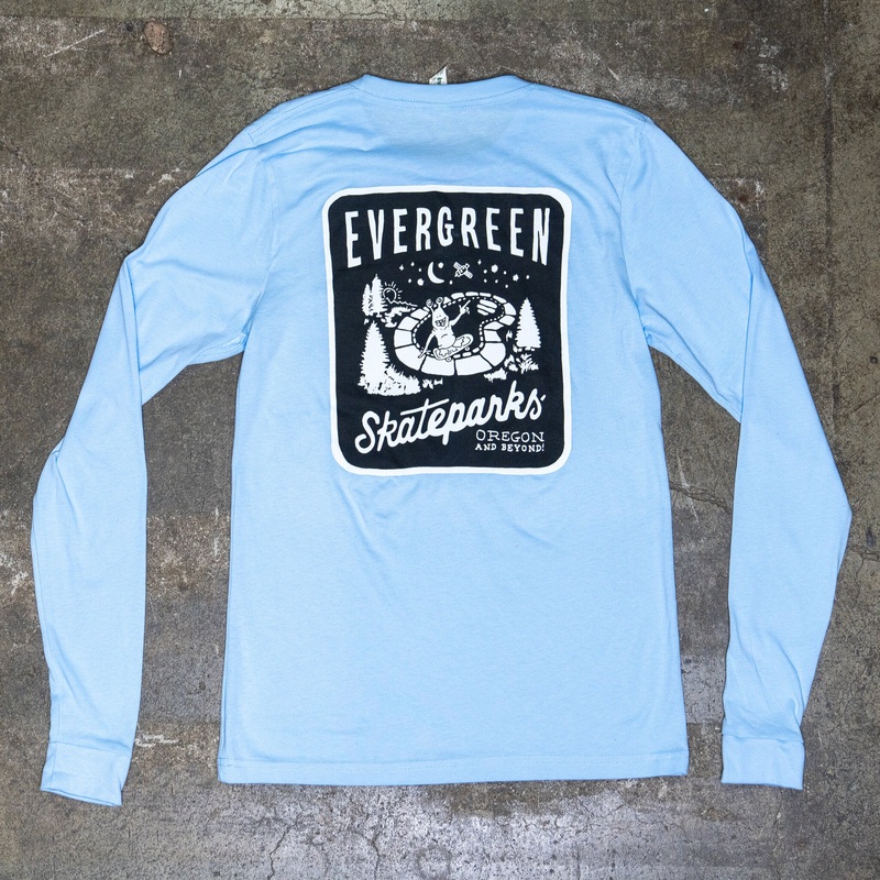 Evergreen Skateparks “Alien Logo” Light Blue Long Sleeve Small