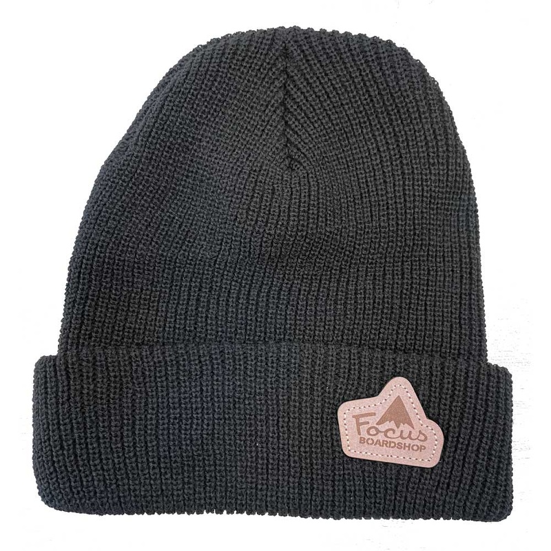 Focus Boardshop Leather Patch Perfect Knit Acrylic Beanie Black