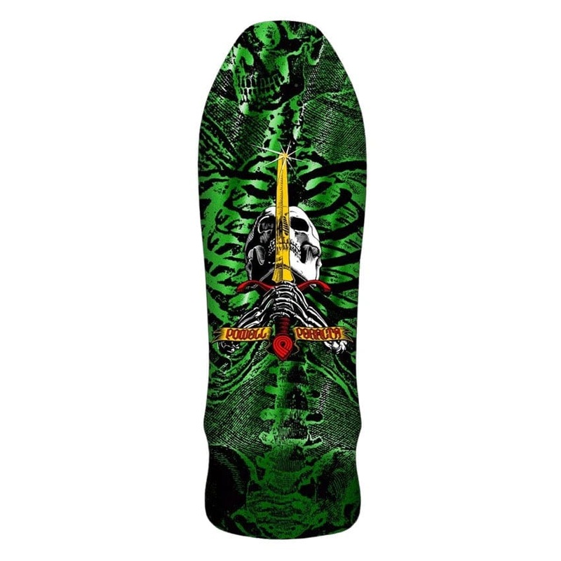 POWELL PERALTA GEEGAH SKULL & SWORD GREEN FOIL SHAPED DECK 9.75