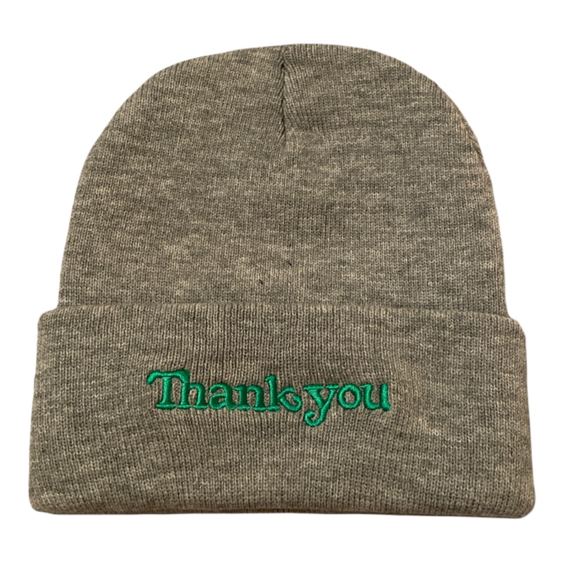 Thank You Center Beanie Heather Grey OS