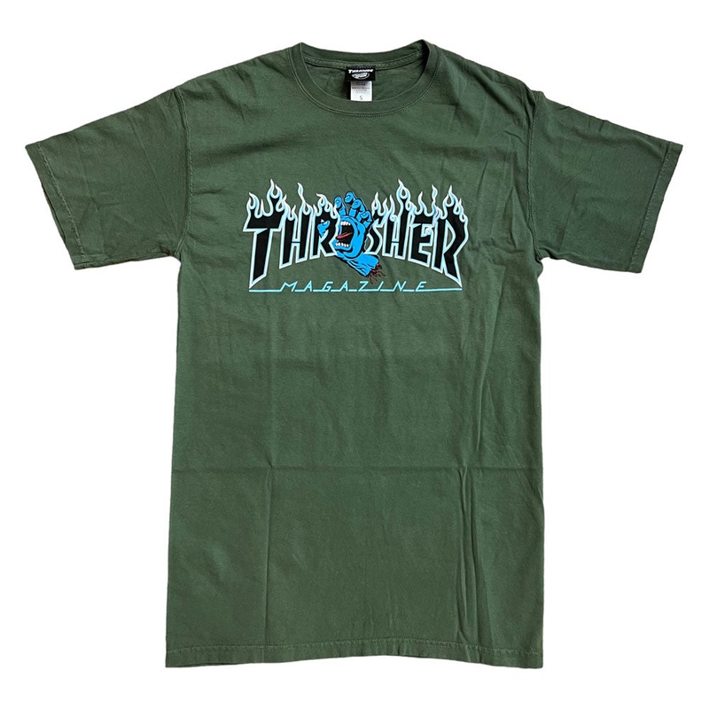 Santa Cruz x Thrasher WOMENS Tee Screaming Logo Moss Relaxed Premium SM