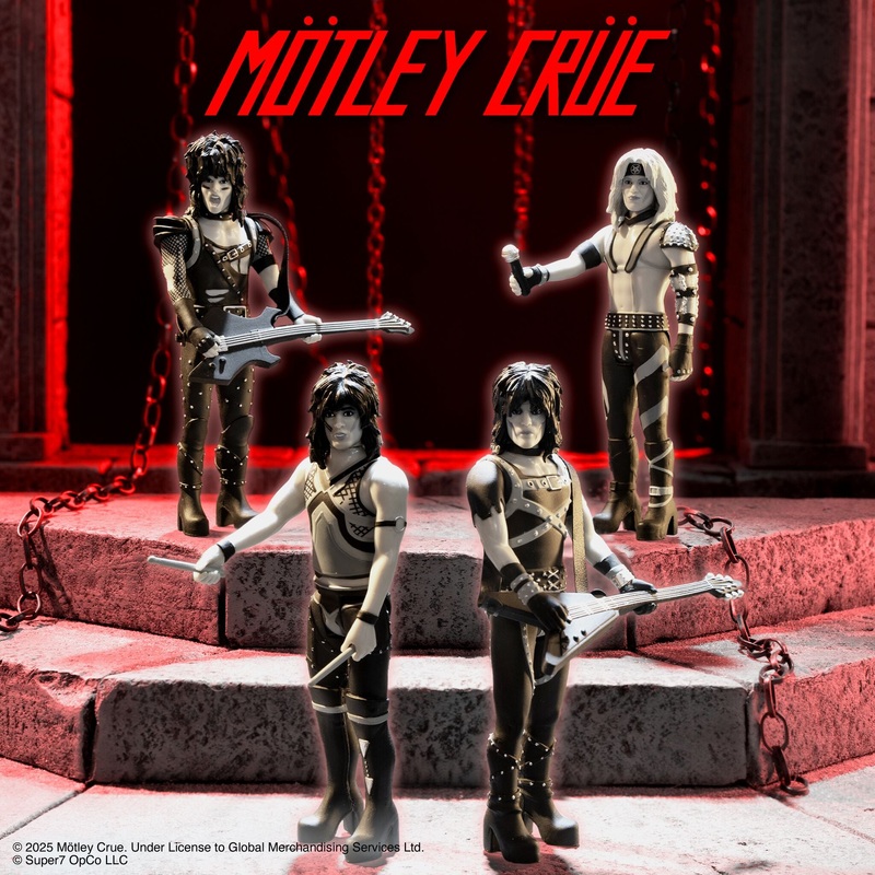Super7 x Mtley Cre – Mick Mars, Nikki Sixx, Tommy Lee & Vince Neil (Shout At The Devil B&W) ReAction Figures