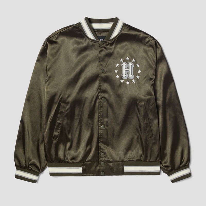HUF Galactic Stack Baseball Jacket Olive Small