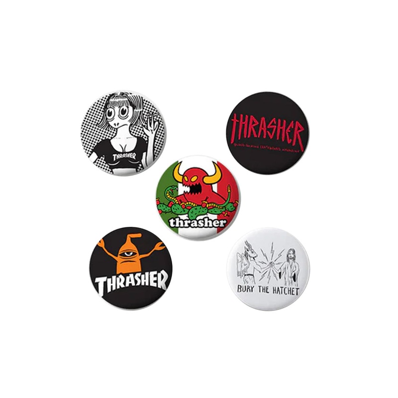 Thrasher Magazine Toy Machine 5 Pack of Buttons Assorted One Size