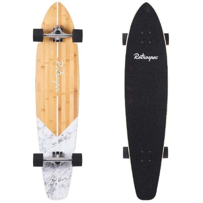 Zed White Marble 44″ Top Mount Bamboo Kicktail Longboard