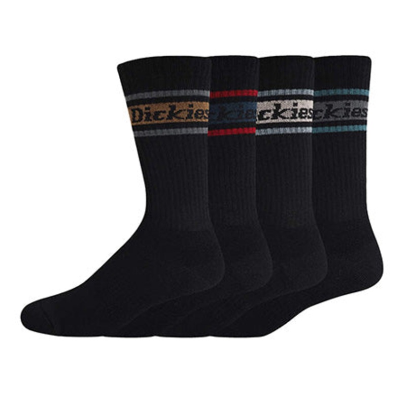 Dickies Rugby Stripe 4 Pack Crew Socks Black 6-12