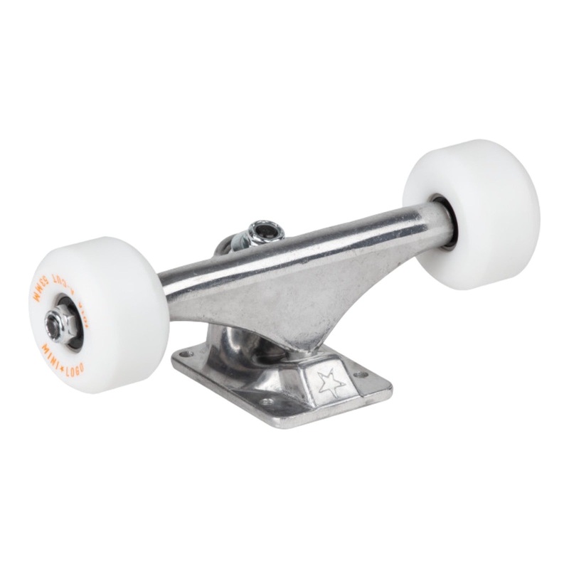 Mini Logo 8.38″ Raw Trucks + ML Bearings + A-cut 53mm 101a White Wheels (Set of 2) 8.38