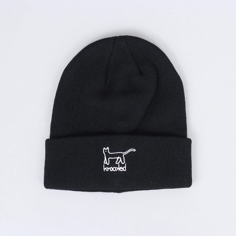 Krooked KR Kat Embroidered Cuff Beanie Black / White