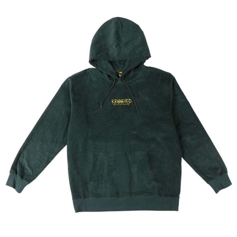 Krooked Eyes Embroidered Corduroy Hoodie Green LG