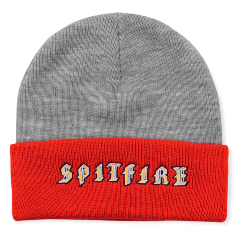 Spitfire Old E Beanie Heather Grey/Red/Gold OS
