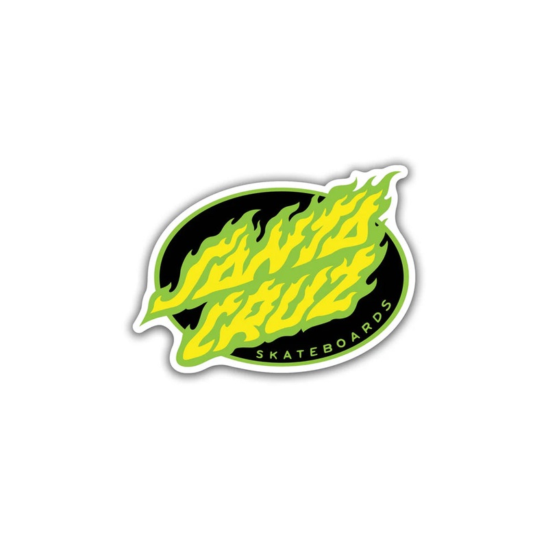 Santa Cruz Oval Flame Dot Sticker Green/ Black/ Yellow 3.5″