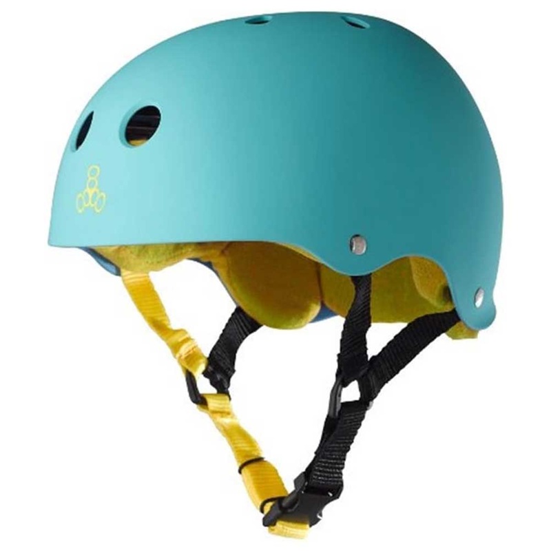 Triple 8 Helmet Sweatsaver Flat Teal Rubber with Yellow Liner X-Small