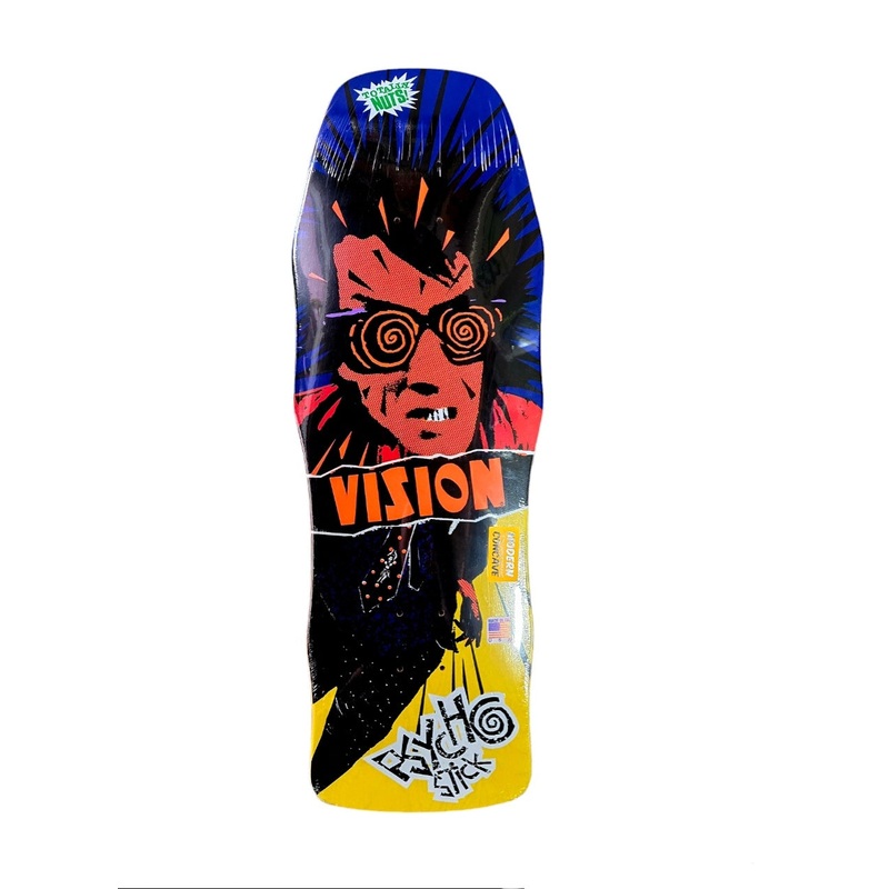 Vision PSYCHO STICK Modern Concave skateboard deck – DEEP BLUE / YELLOW