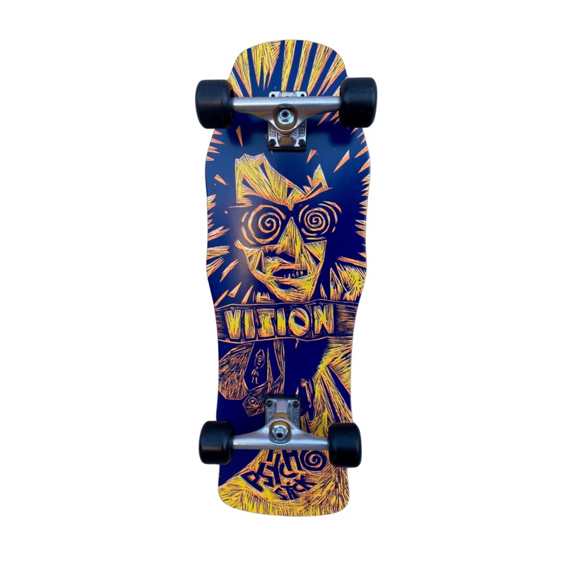Vision Psycho Stick Woodcut Yellow / Blue 10″ Complete Skateboard