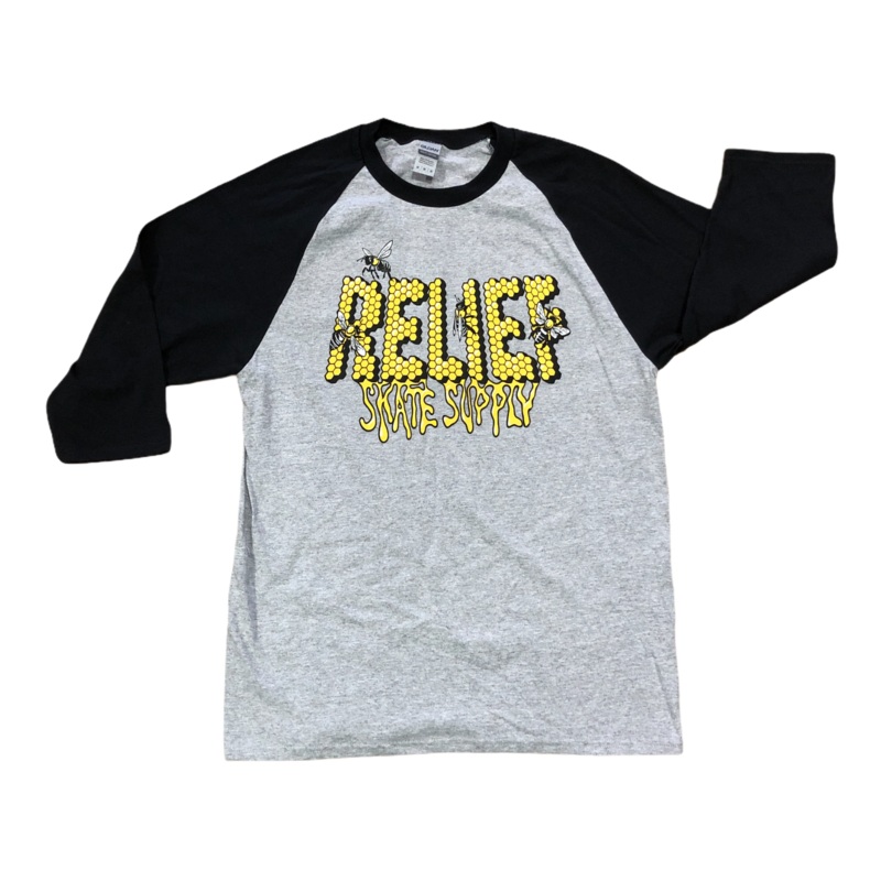 Relief Honey Bee Baseball T Shirt 3/4 Black/Grey S