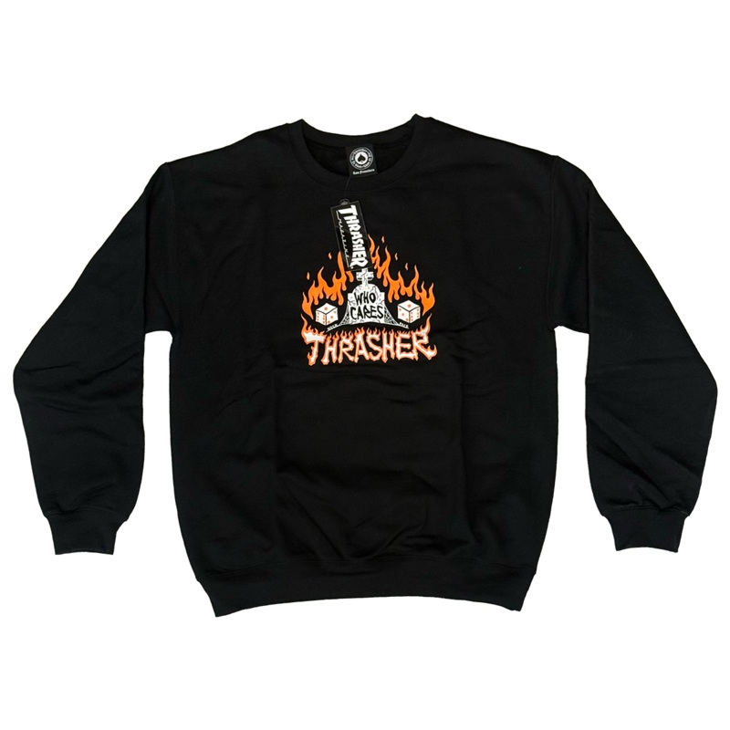 Thrasher Magazine Who Cares By Neckface Crew Neck Sweater Black Medium
