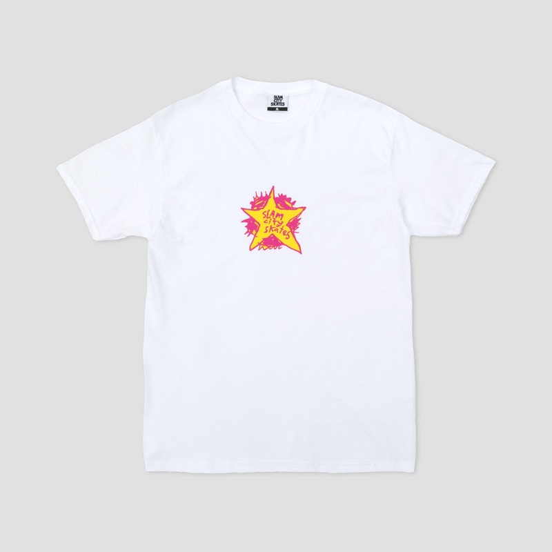 Slam City Skates Swank Star T-Shirt White / Pink / Yellow Small