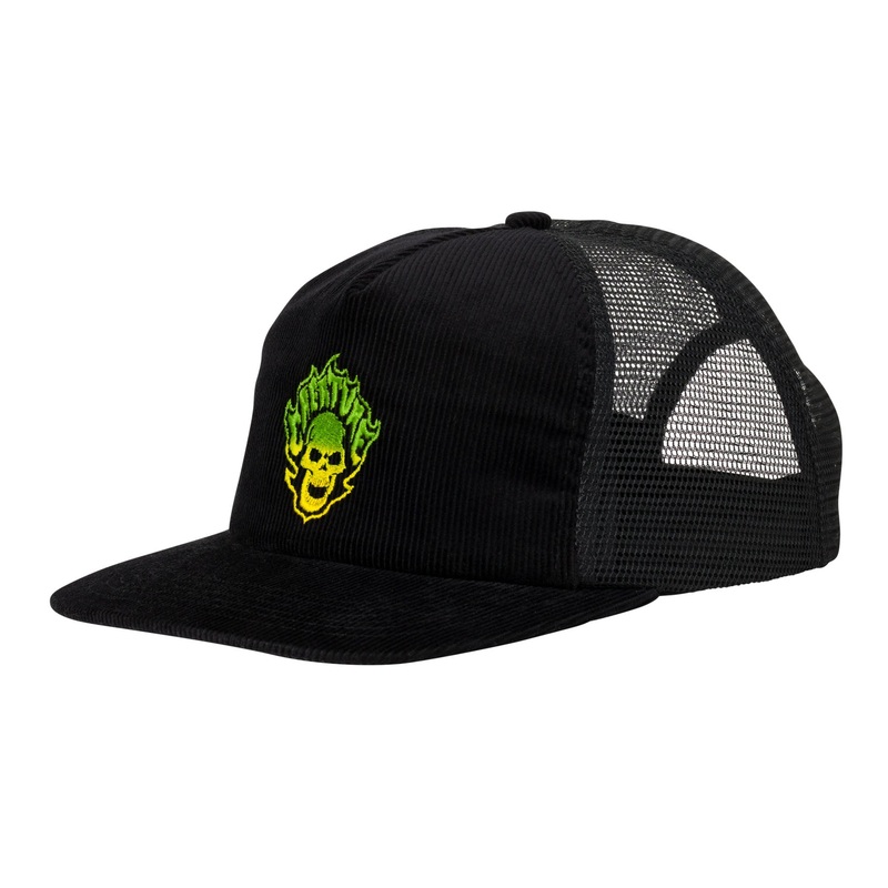 Creature Bonehead Flame Mesh Mid Profile Trucker Hat Black