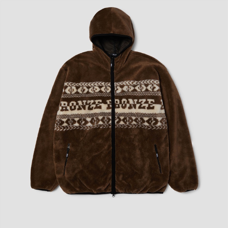 HUF X Bronze High Pile Full Zip Fleece Brown Small