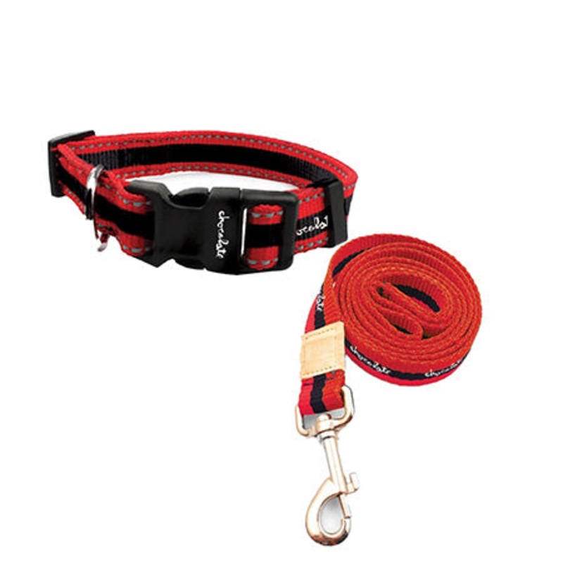 Chocolate Dog Collar and Leash Red 65″ Leash/ 15″-28″ Collar