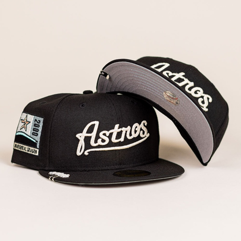 Diamond Cut Black Chrome Cable Stitch Houston Astros New Era Hat 5950 Fitted_ 7