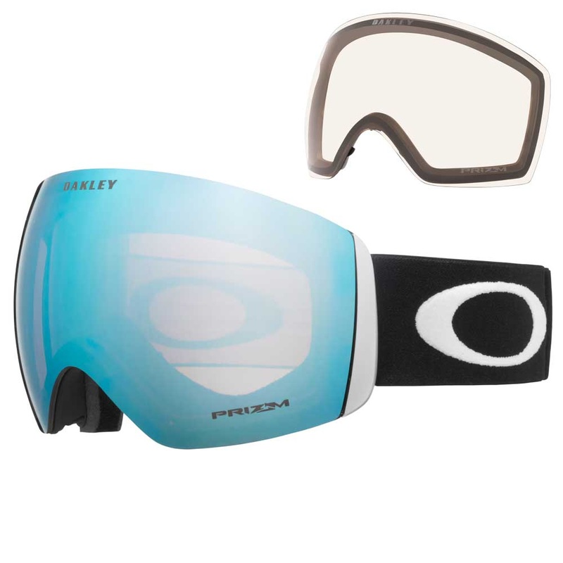 Oakley Flight Deck L Snow Goggles – 2025 Matte Black with Prizm Sapphire Iridium Lenses + Bonus Clear Lens Matte Black Light Blue