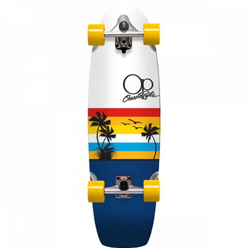 Ocean Pacific Sunset White/Navy 33″ Surfskate Cruiser Longboard Complete