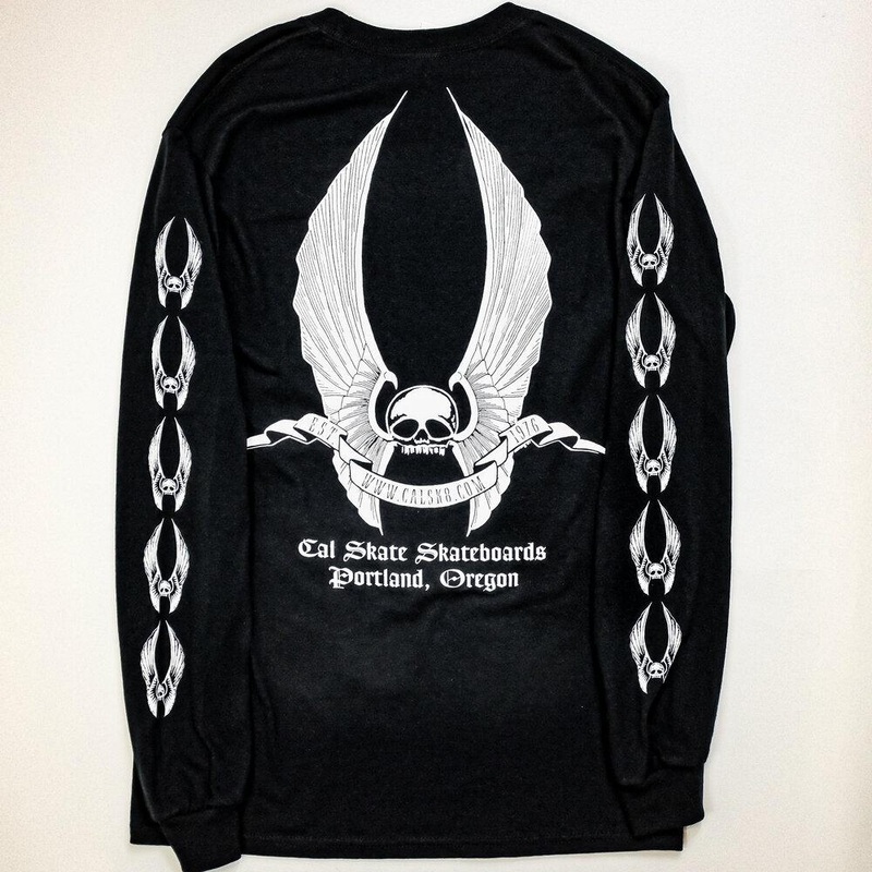 Cal Skate “Classic Wings-Long Sleeve T shirt” Black/White youth large black