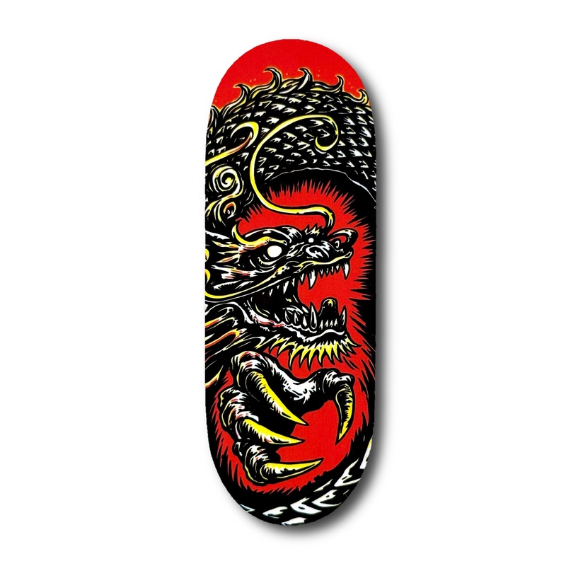 Chems Red Background Black Dragon Fingerboard Deck 29mm Mid-Pro Popsicle