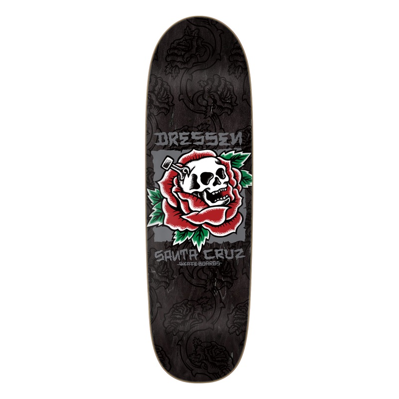 9.25in Dressen Skull Rose Santa Cruz Shaped Skateboard Deck No Color 9.25in x 31.95in