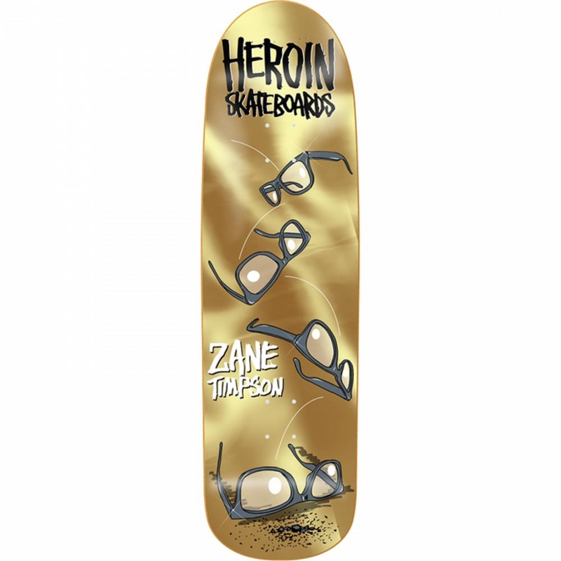 Heroin Timpson Glasses 9″ Gold Skateboard Deck