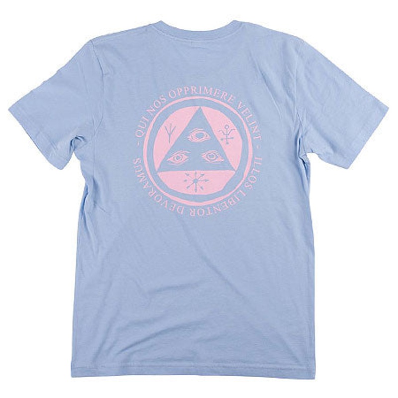 Welcome Skateboards Latin Talisman T Shirt Baby Blue/ Pink Medium