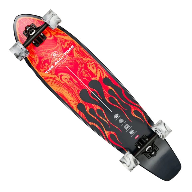 Globe Footwear All-Time Longboard Complete Skateboard Red Flames 9 x 35.875 WB:22.25