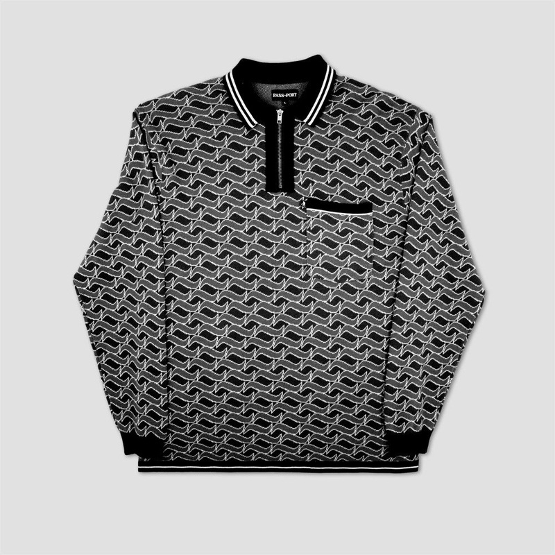 PassPort Stacked Tilde Polo Longsleeve Knit Black Medium