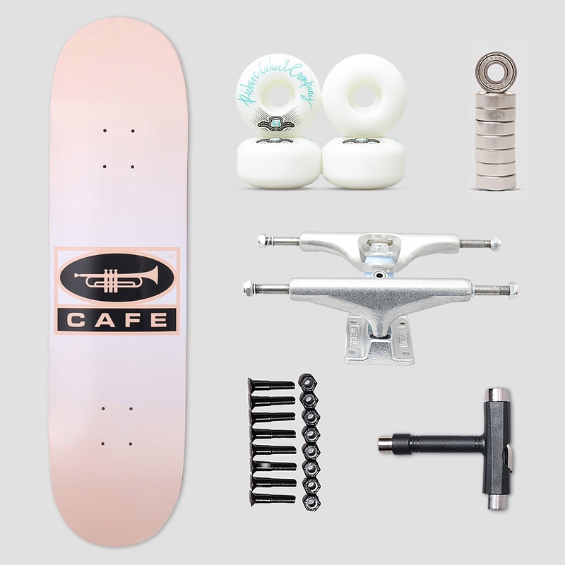 Skateboard Cafe 8.5 Trumpet Logo Peach / White Fade Skateboard Complete Pack With Tool