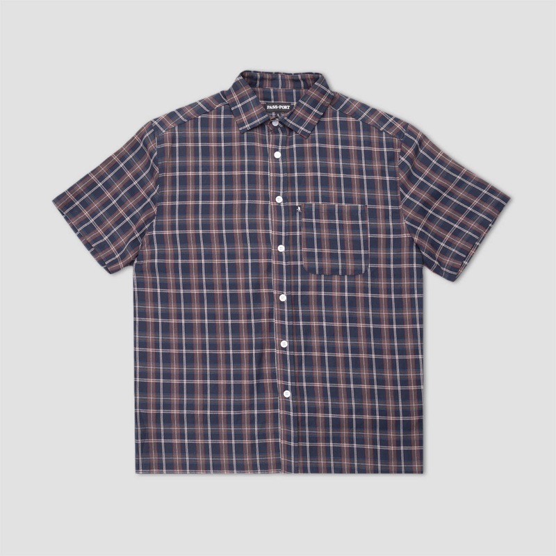 PassPort Workers Check Shirt Shortsleeve Navy Small