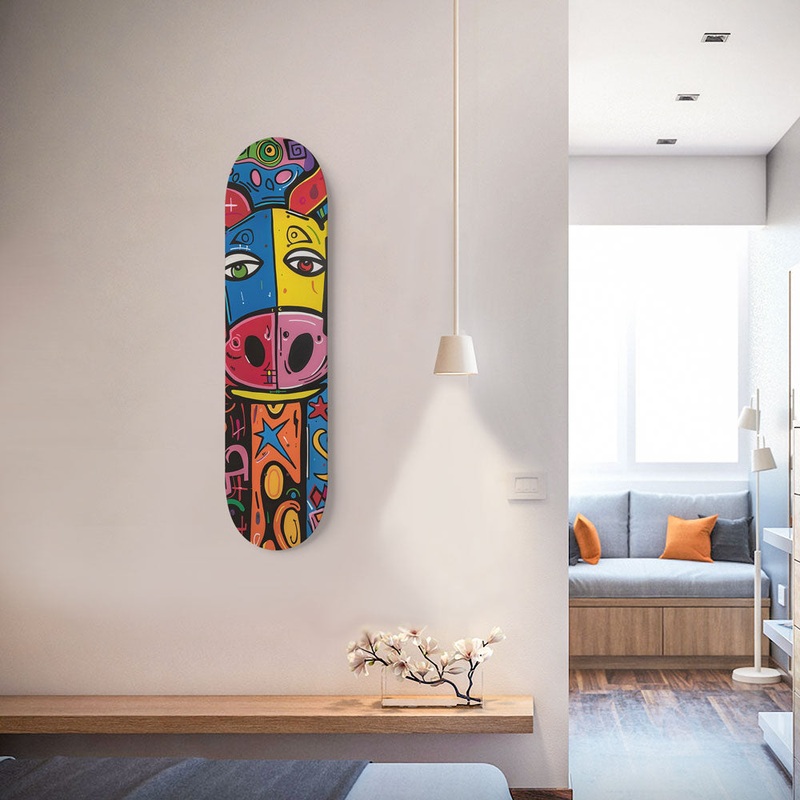 Colorful Bull Face Pop Art 8.25″ Skateboard or Wall Art Deck Only No wall hangers