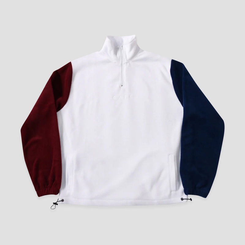 Skateboard Cafe 1/4 Zip Fleece Cream / Burgundy / Navy Small