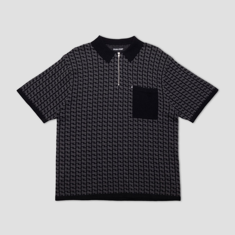 PassPort Drain Knit Shortsleeve Polo Tar Black Small