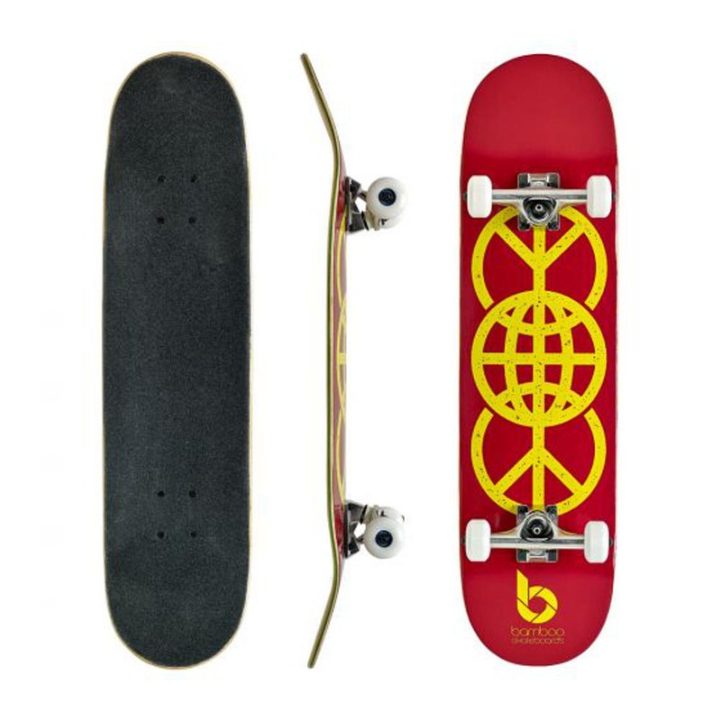 Red World Peace Graphic Bamboo Skateboard Deck Only 7.75″