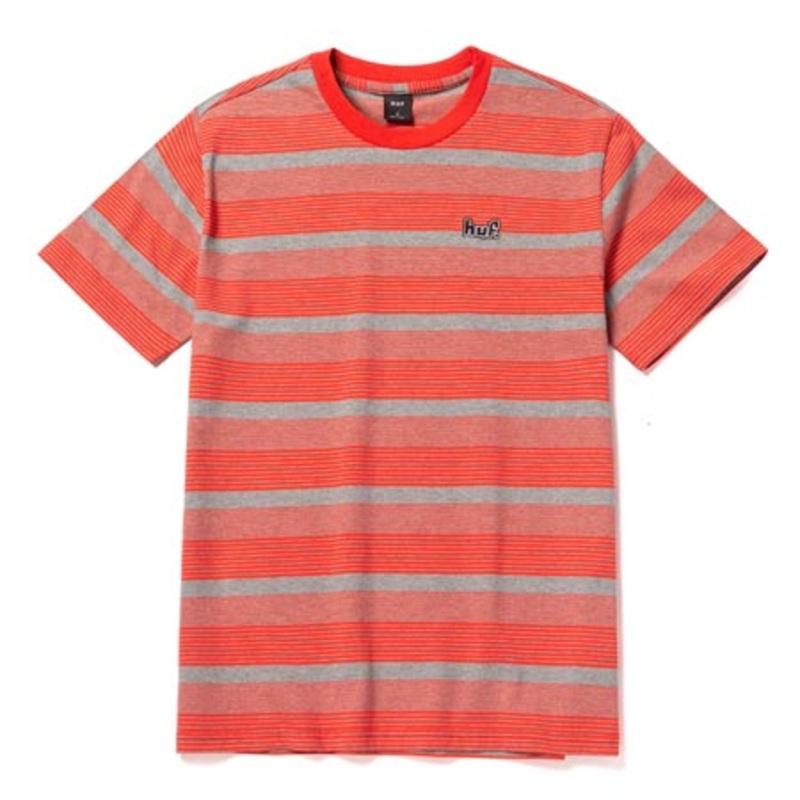 HUF Berkley Stripe Short Sleeve Knit Top Poppy Red Large