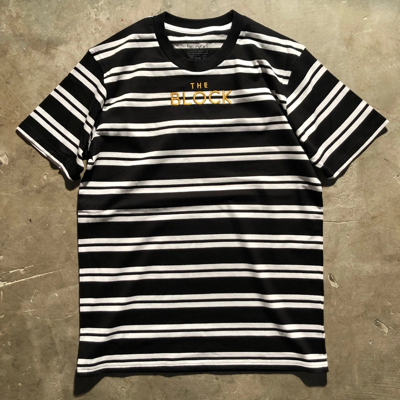 Block – Striped Logo Tee – Black – White Medium