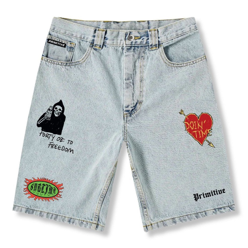 Primitive Skateboarding Sublime Boardwalk Denim Shorts Light Blue 28