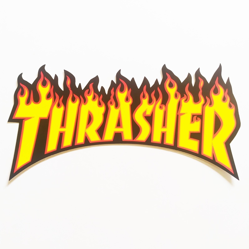 Thrasher Magazine Skateboard Sticker – Flame Logo Black/Yellow