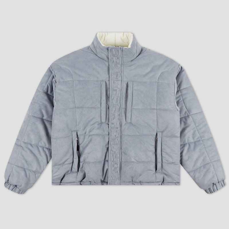 Bronze Faux Suede Puffer Jacket Grey Small