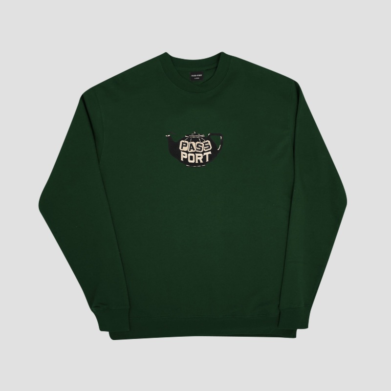 PassPort Tea~Pot Embroidery Crew Forest Green Medium