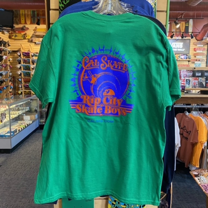 Cal Skate “Rip City Skate Boys- Blue and Orange” Green T-Shirt Youth Large