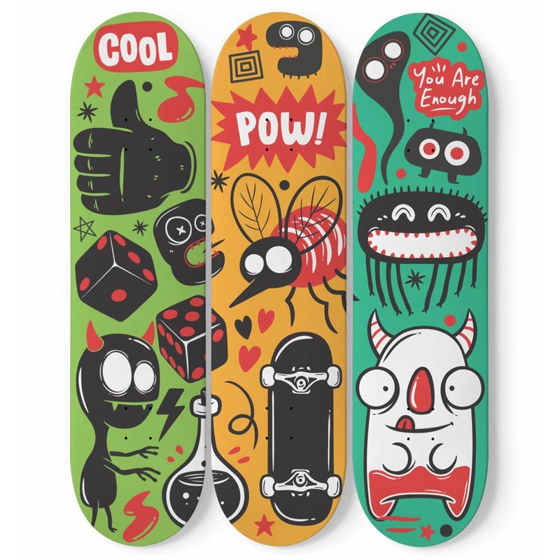 Funny Monster Hand Drawn Doodle | Skateboard Wall Art, Mural & Skate Deck Art | Home Decor | Wall Decor