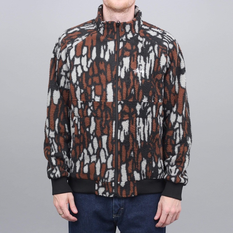 Stussy Tree Bark Fleece Jacket Brown Small