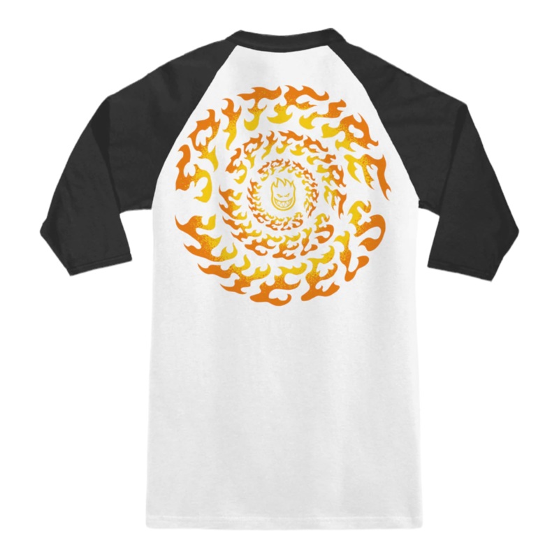Spitfire Torched Script 3/4 Raglan T-Shirt White/Black/Yellow/Orange S